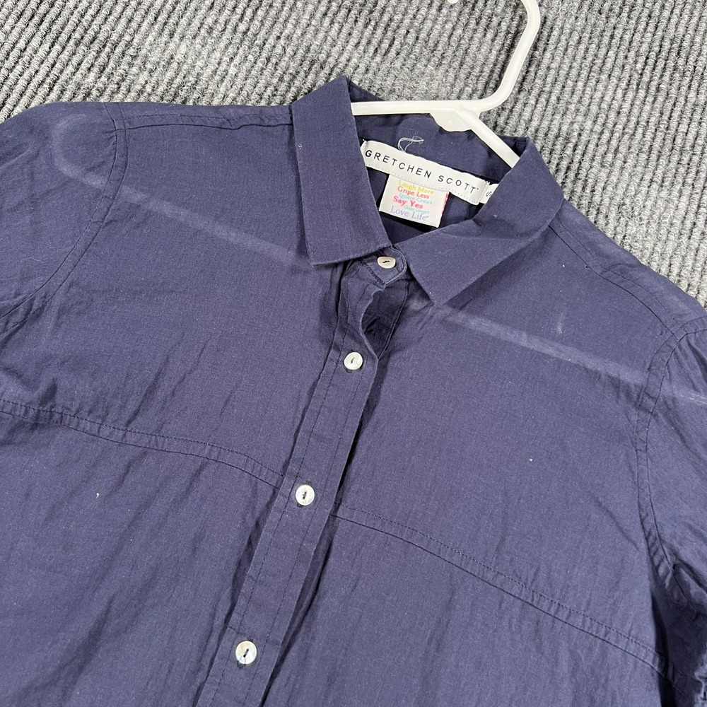 Gretchen Scott Shirt Womens Small Long Sleeve Button Up Blue Casual Comfort